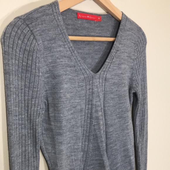 EUC Krimson Klover Wool Gray V-Neck Ribbed Sweater - Picture 2 of 5